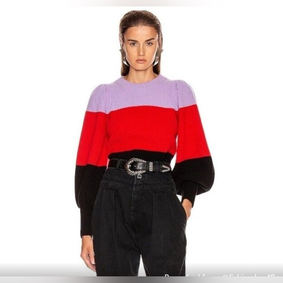 A.L.C. Sammy Puff Sleeve Sweater Size Medium Colorblock Purple Red Wool Cashmere - Picture 1 of 9